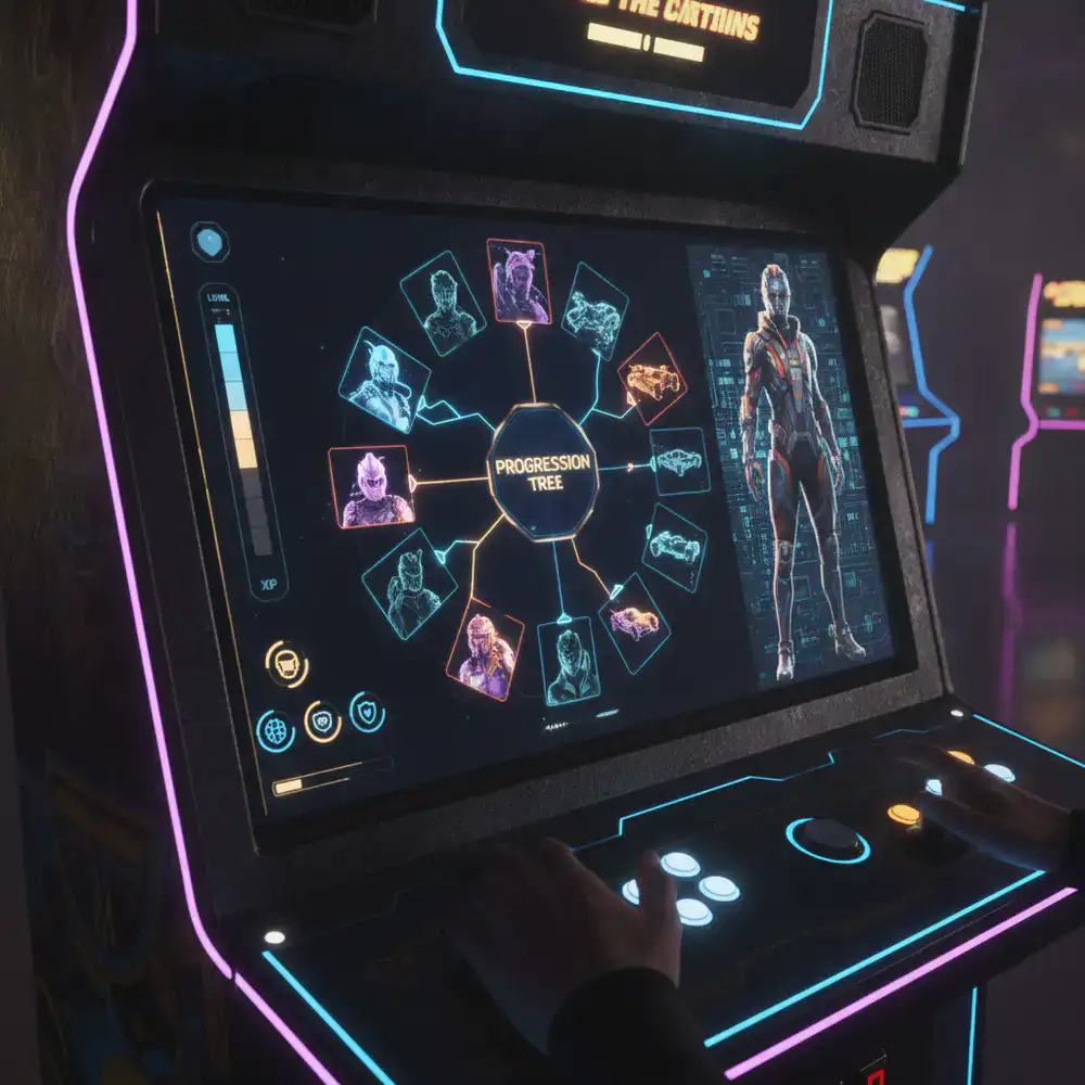 Game menu screen showing cosmetic progression without pay to win elements