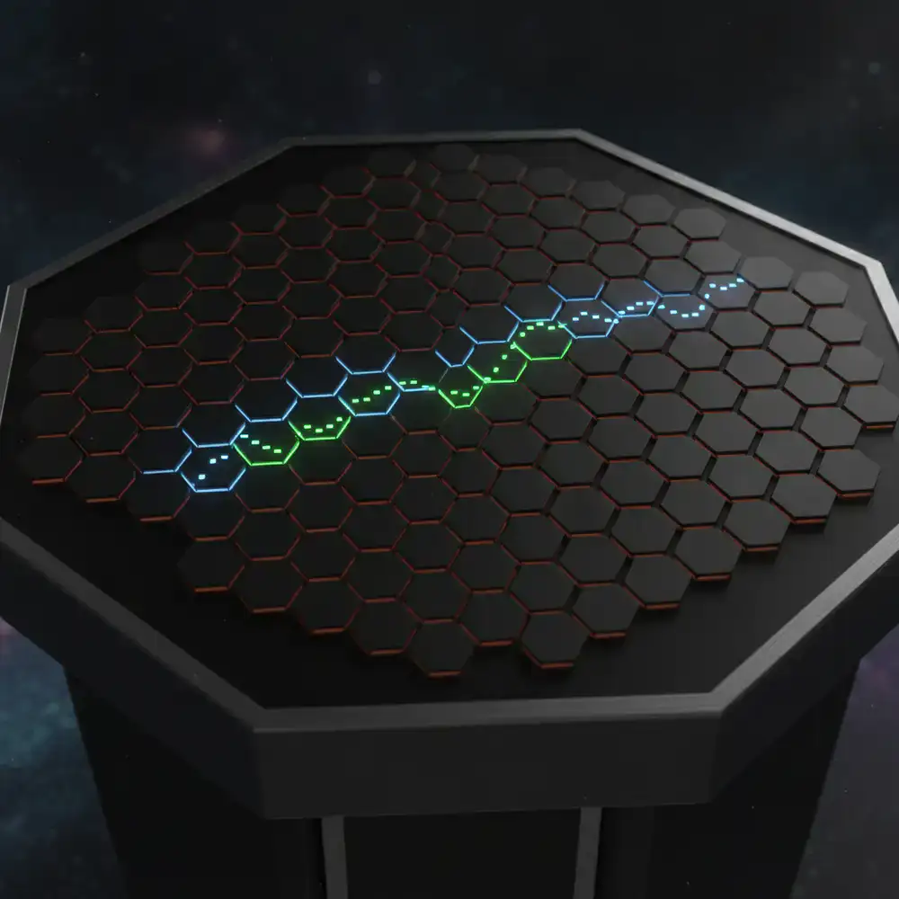 A conceptual grid array showing active and inactive cells during line clearing